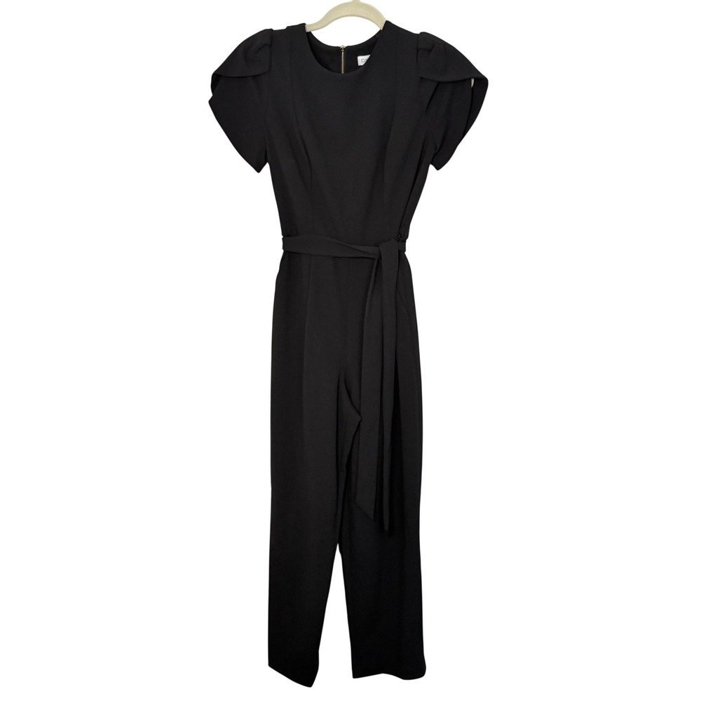 Women's Calvin Klein Black Flutter Sleeve One Piece Jumpsuit Formal Tie SZ S
